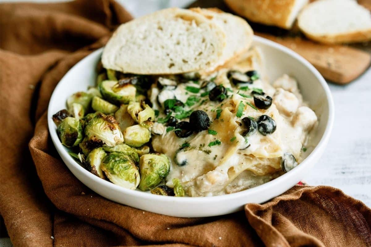 Slow Cooker Chicken Alfredo Lasagna in a bowl