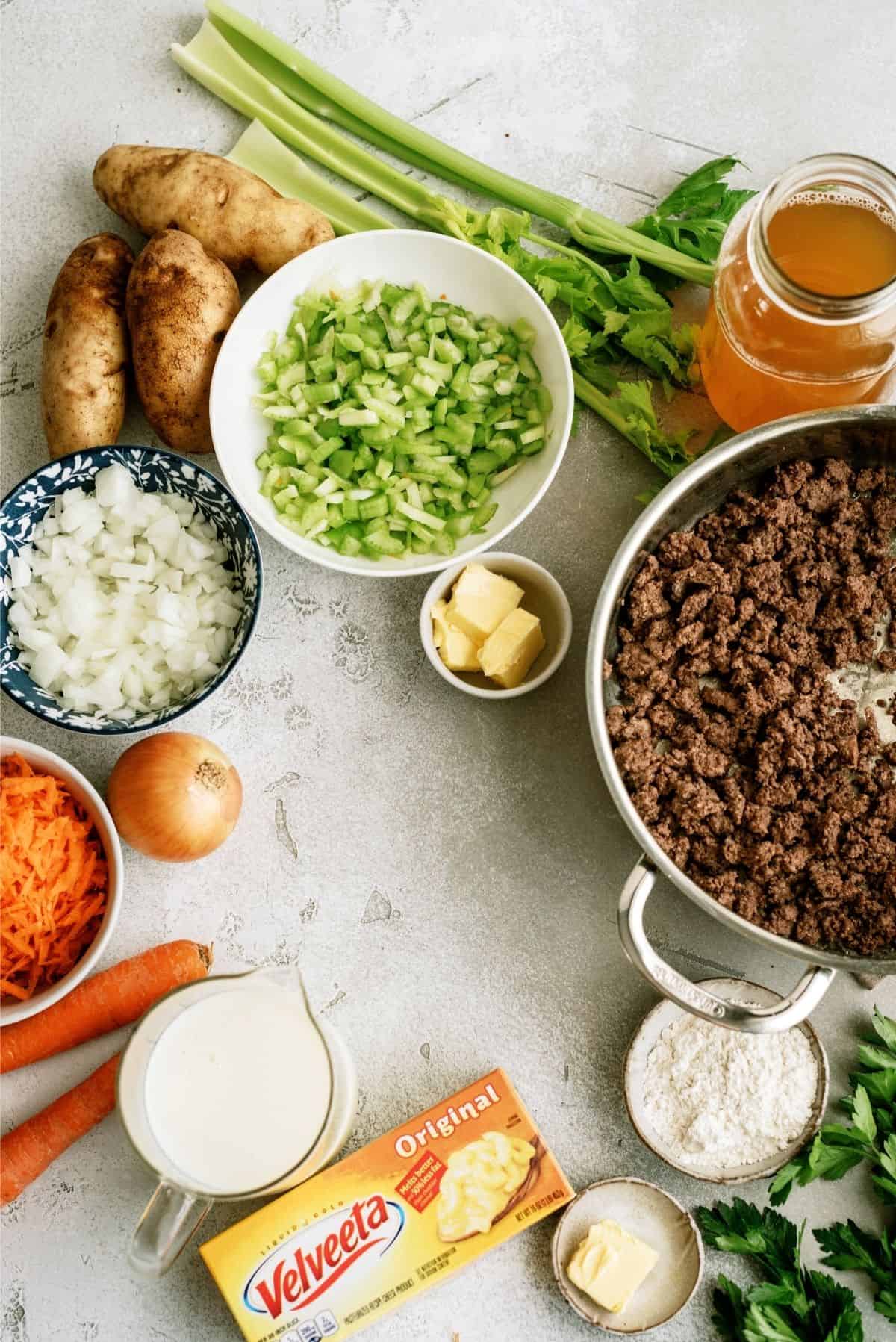 Ingredients for The Best Cheeseburger Soup Recipe (Cheesy Ground Beef Soup)