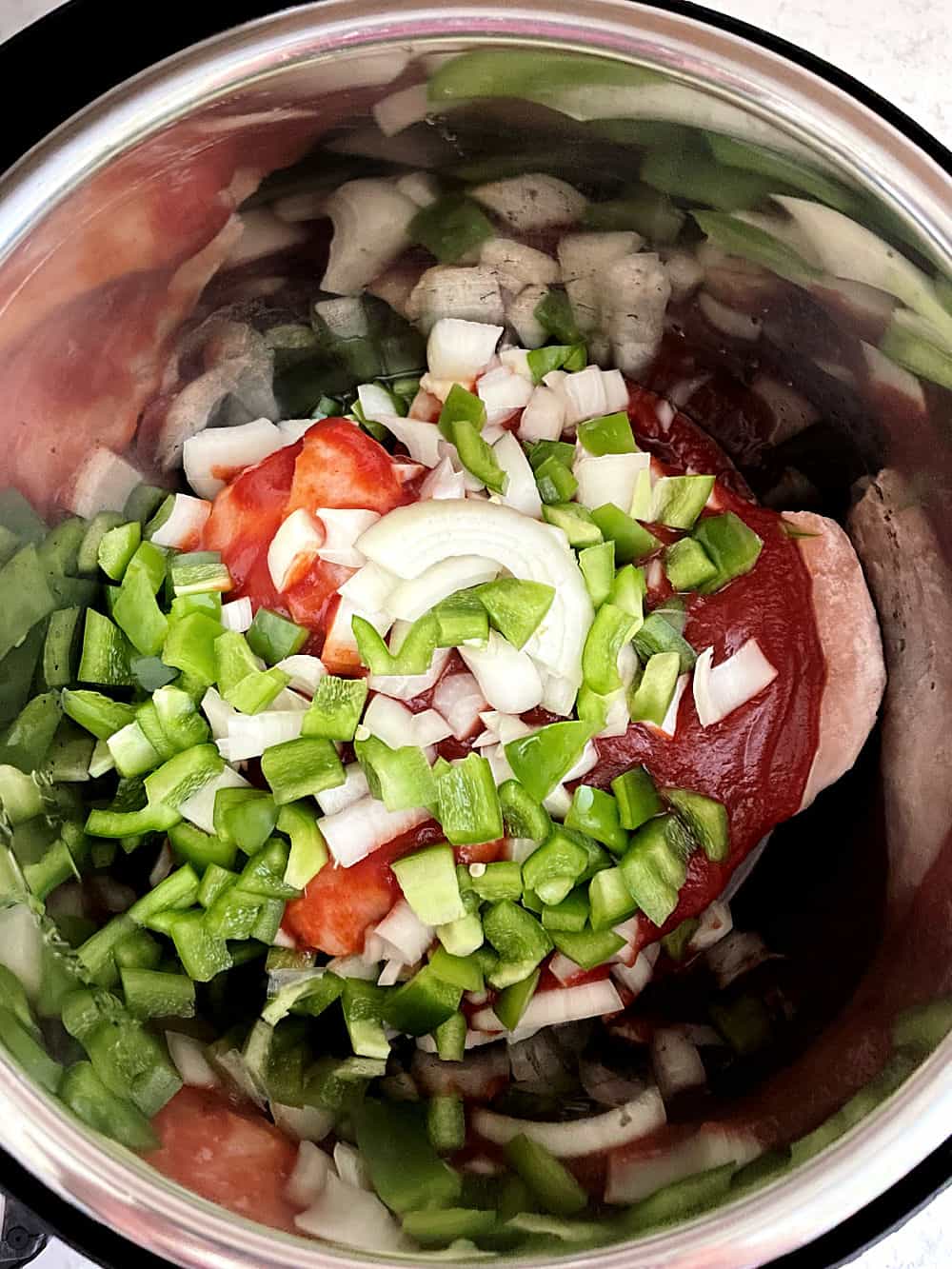 All ingredients for Instant Pot Chicken Sloppy Joes in the Instant Pot