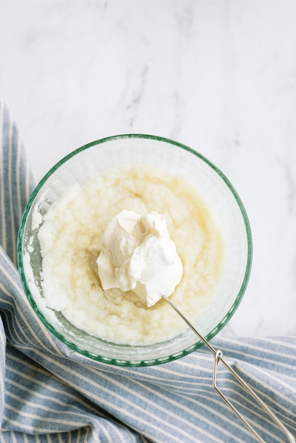 Instant mashed potatoes in a glass bowl