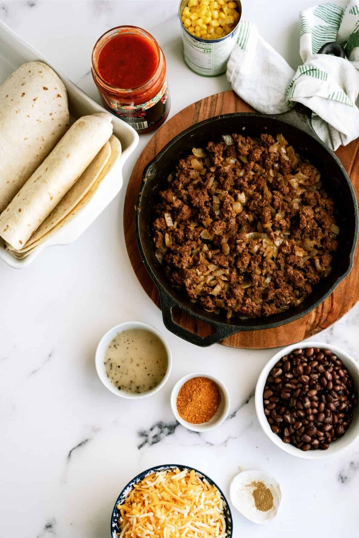 Ingredients for Cheesy Beef Enchilada Casserole