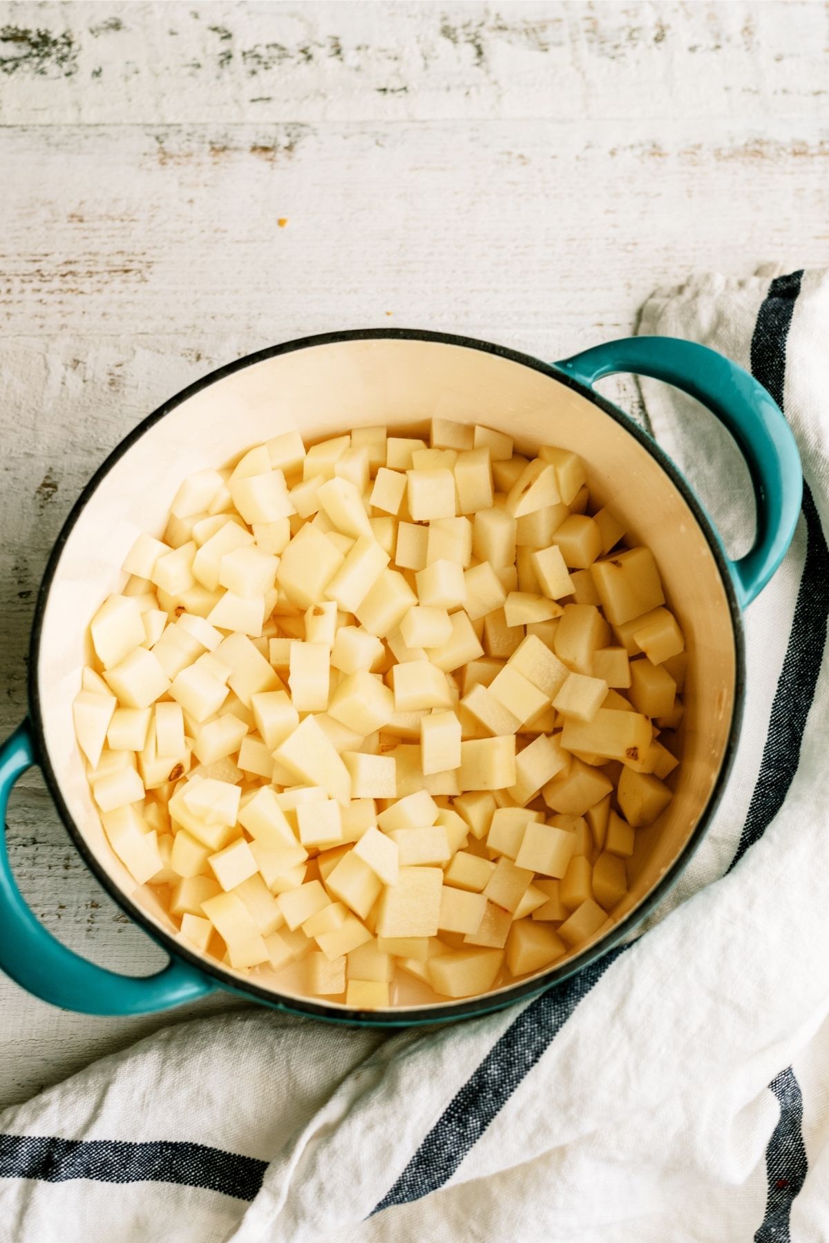 Cubed potatoes in a stock pot