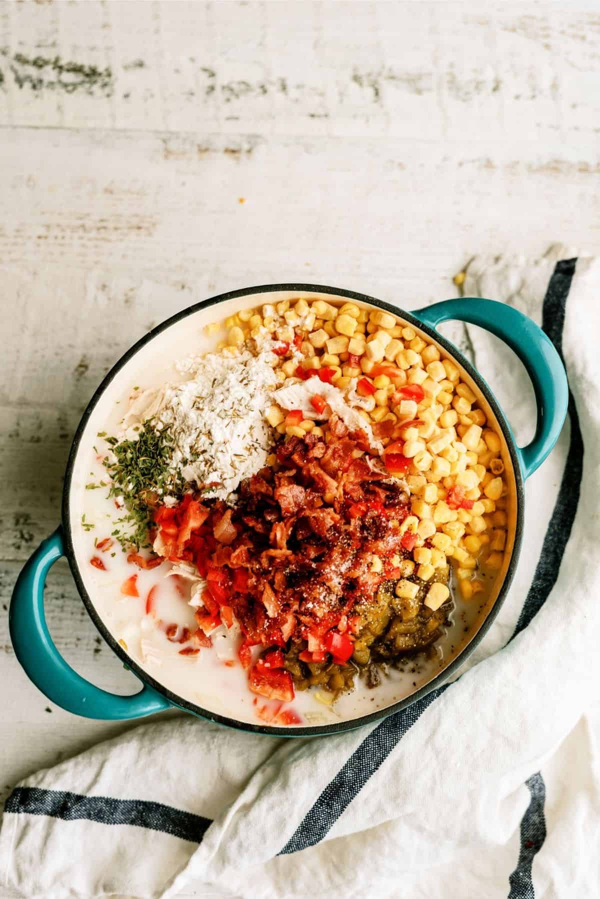 Remaining Ingredients for Chicken Corn Chowder added to stock pot