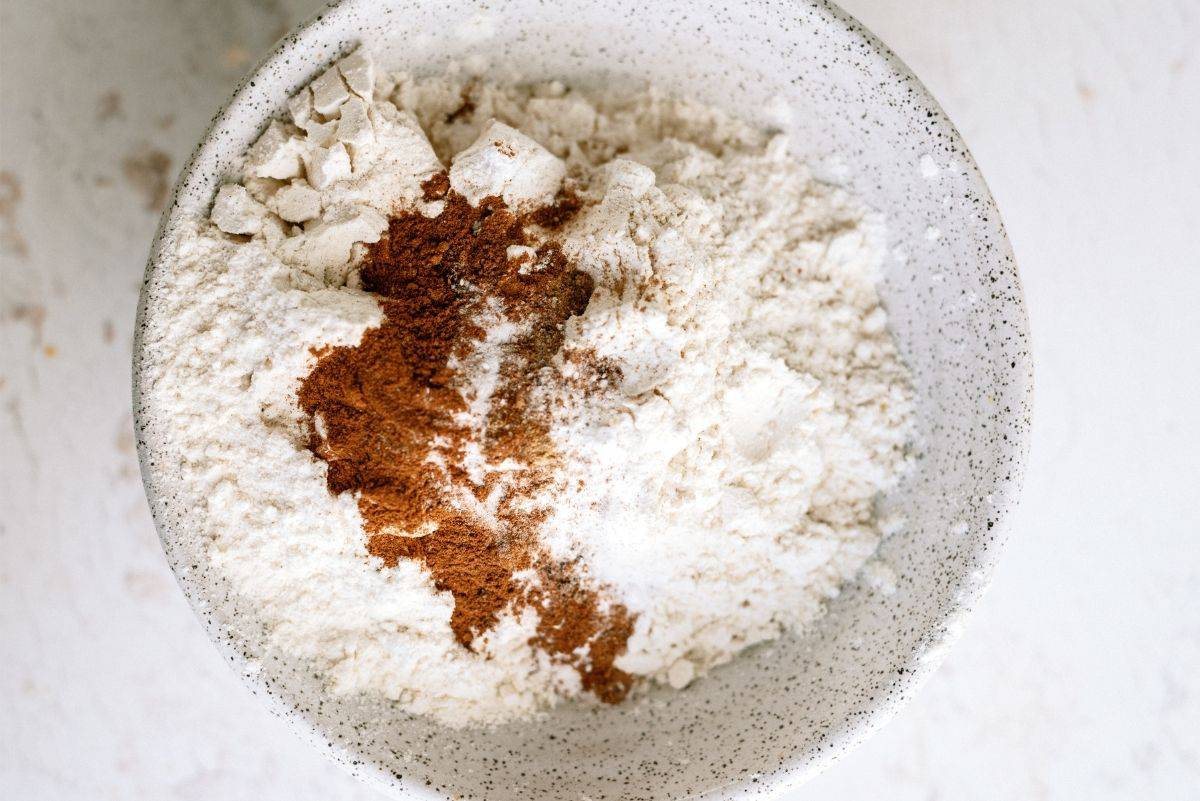 Mixing Bowl with dry ingredients for Pumpkin Bars