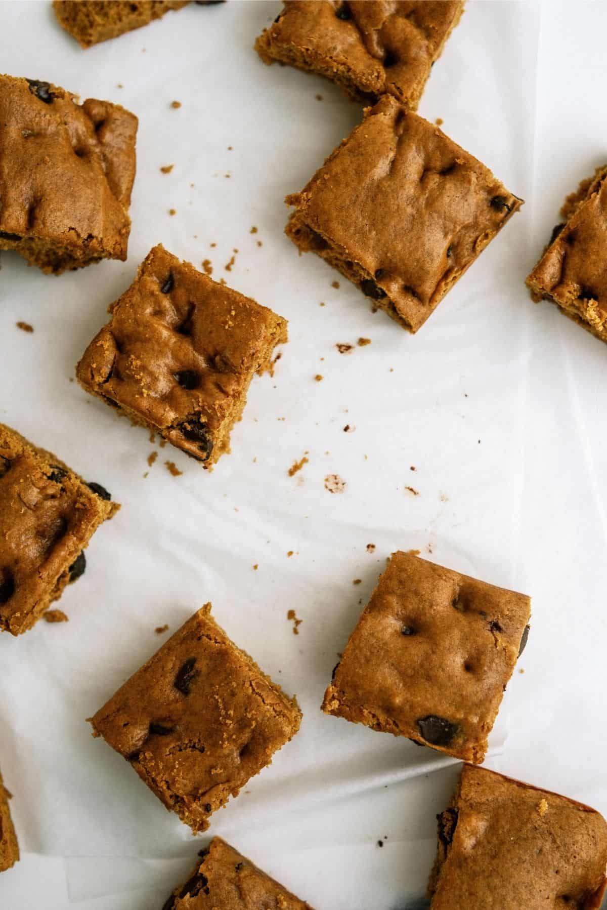 Pumpkin Chocolate Chip Brownies cut into squares