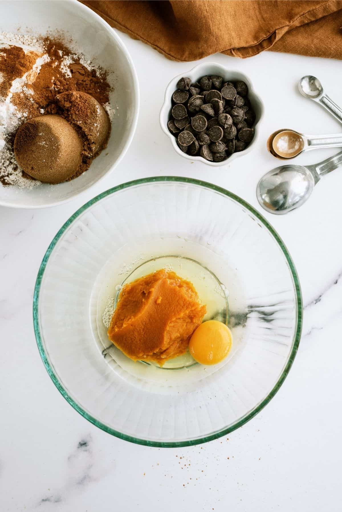 Ingredients for Pumpkin Chocolate Chip Brownies