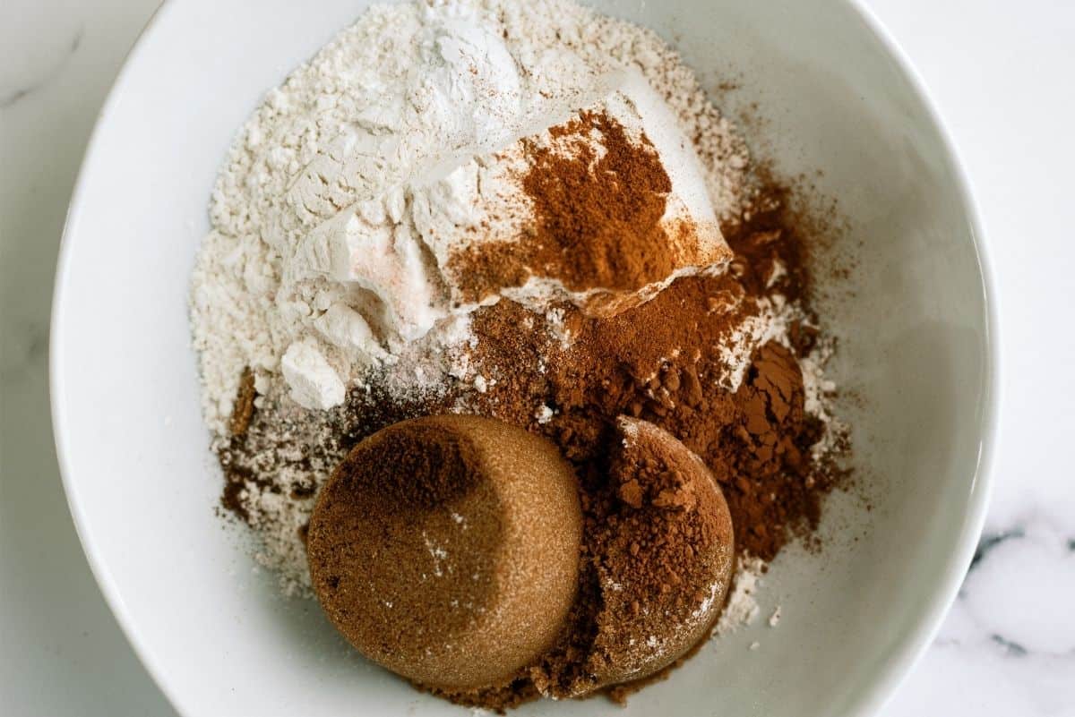 Dry Ingredients for Pumpkin Chocolate Chip Brownies in a mixing bowl