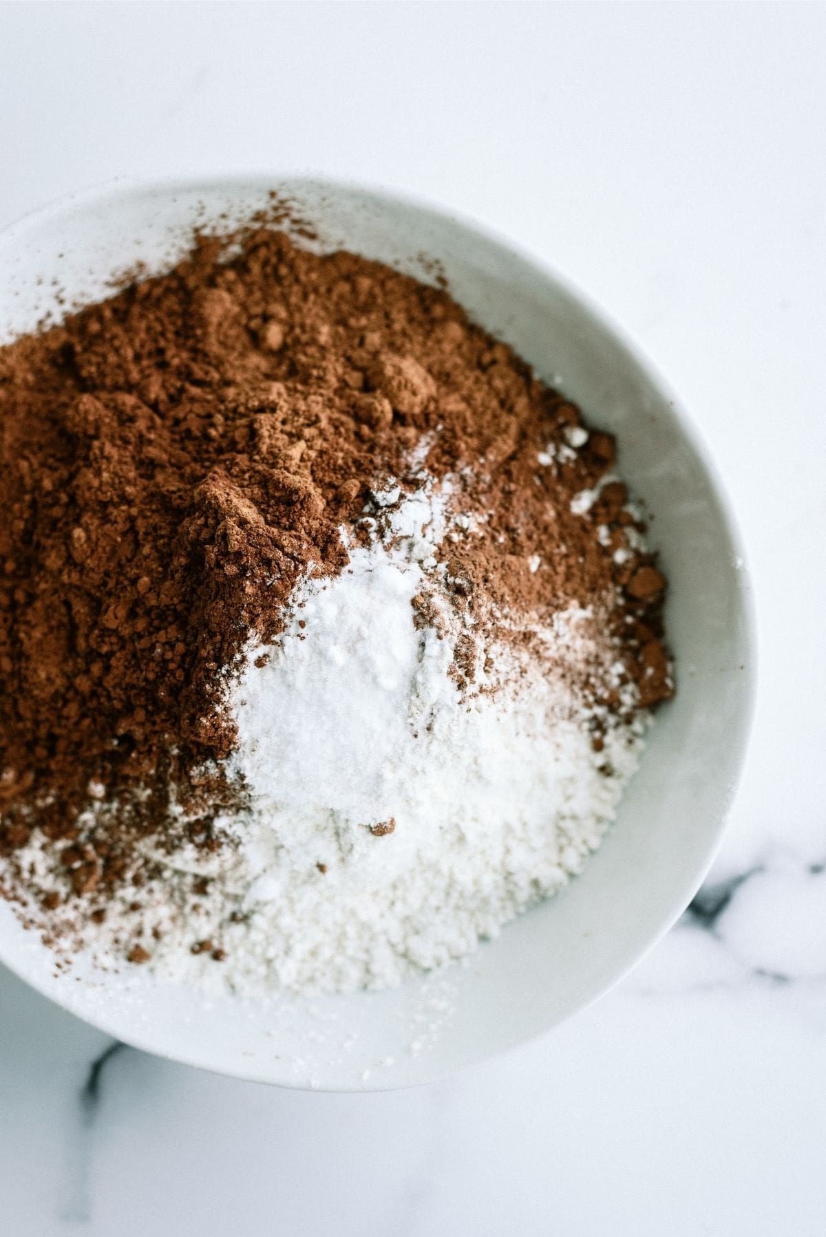 Dry ingredients for Salted Caramel Chocolate Cookies in mixing bowl