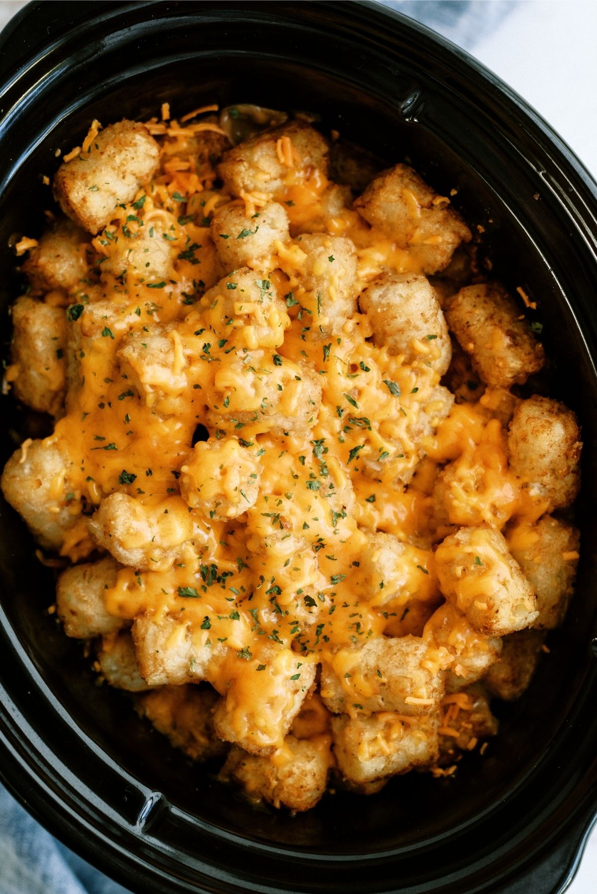 Slow Cooker Tater Tot Cowboy Casserole in the slow cooker