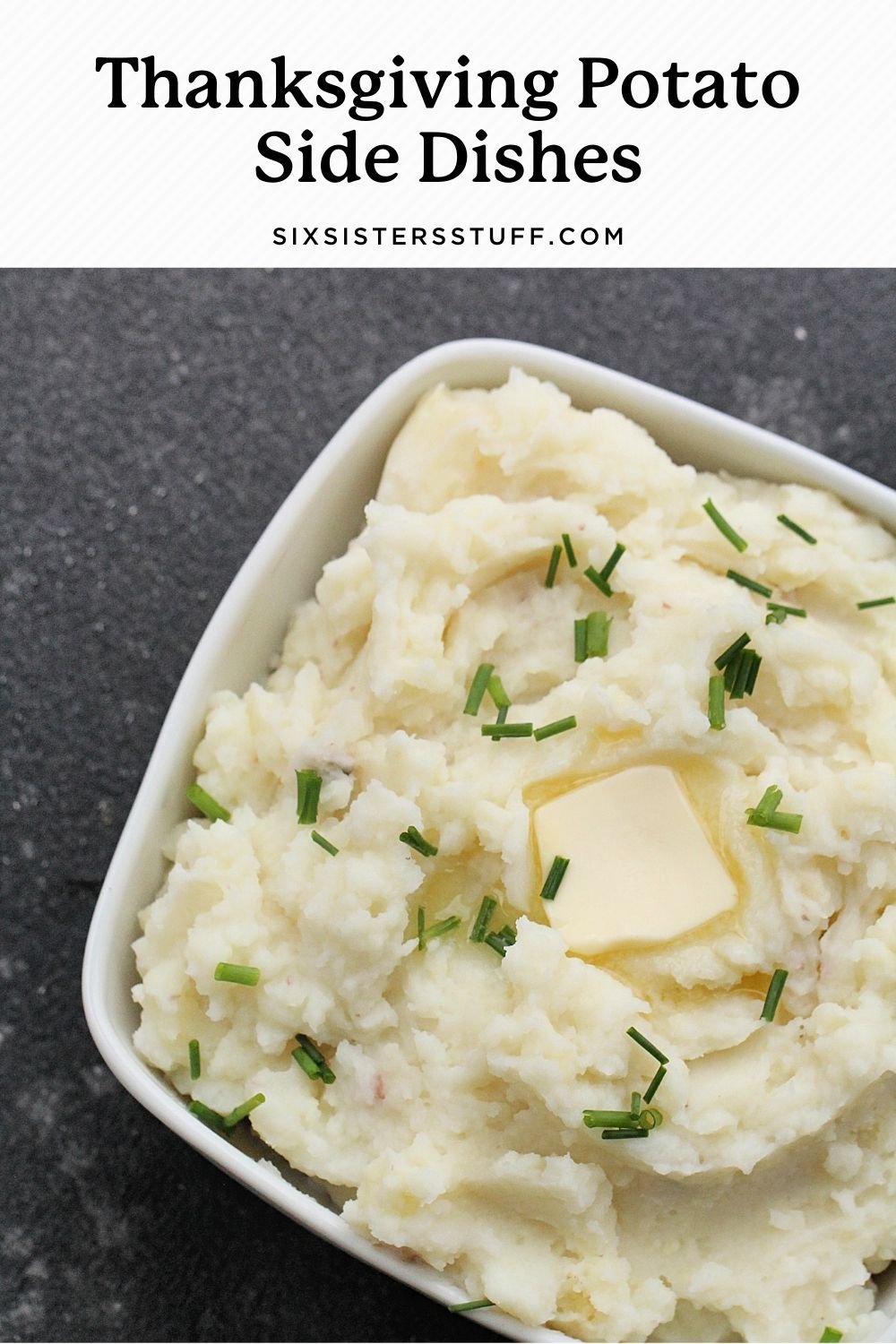 mashed potatoes with butter and chives on top
