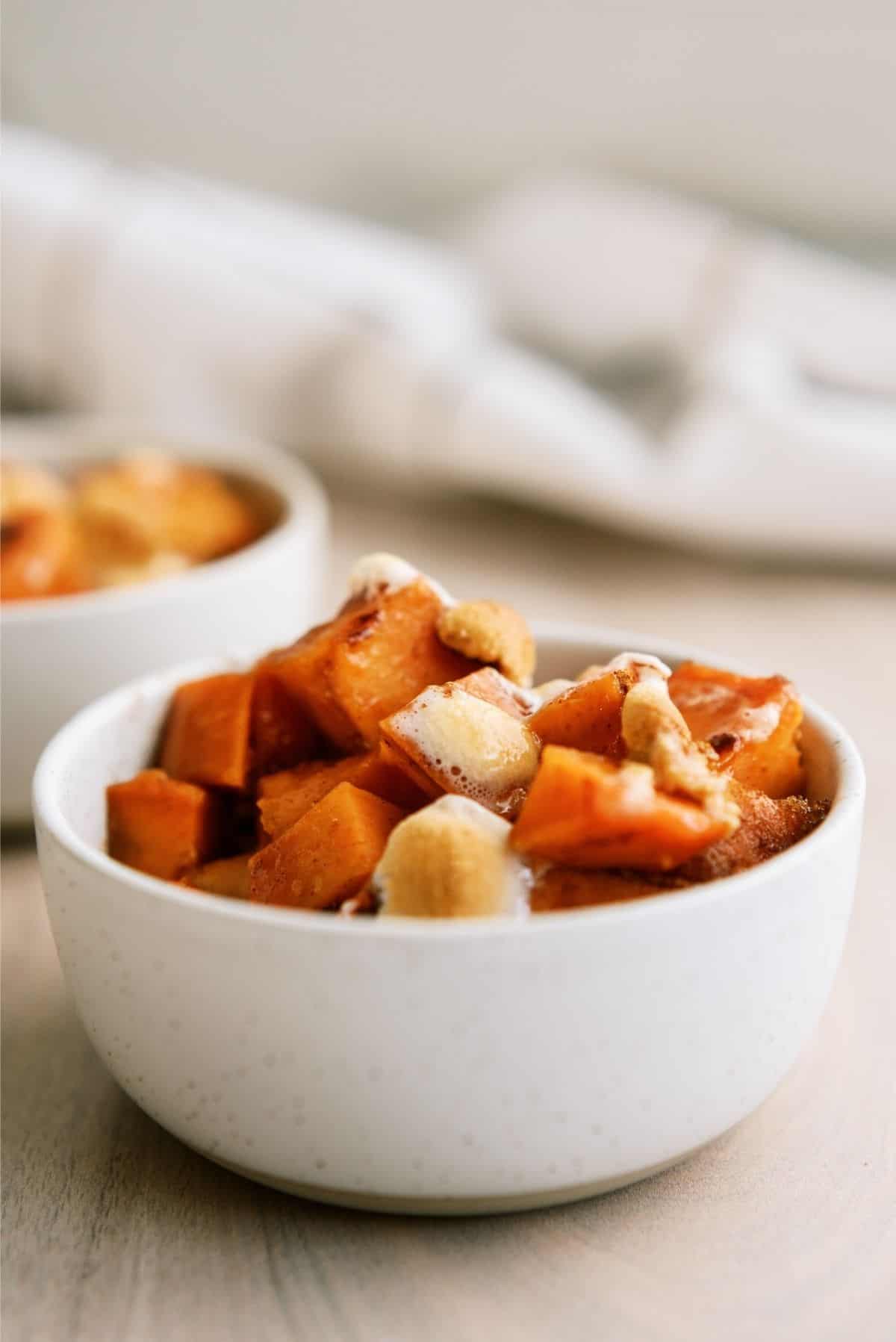 Candied Yams without Corn Syrup in white bowls