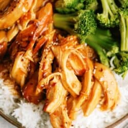 instant pot honey sesame chicken on rice with broccoli