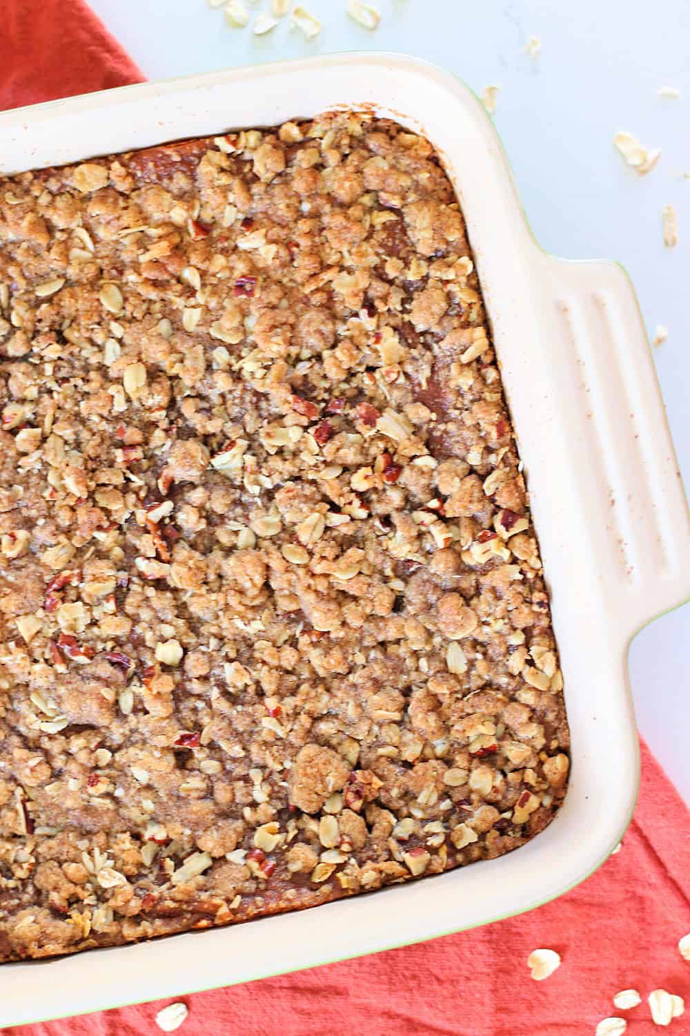 Easy pumpkin crumble right out of the oven in pan