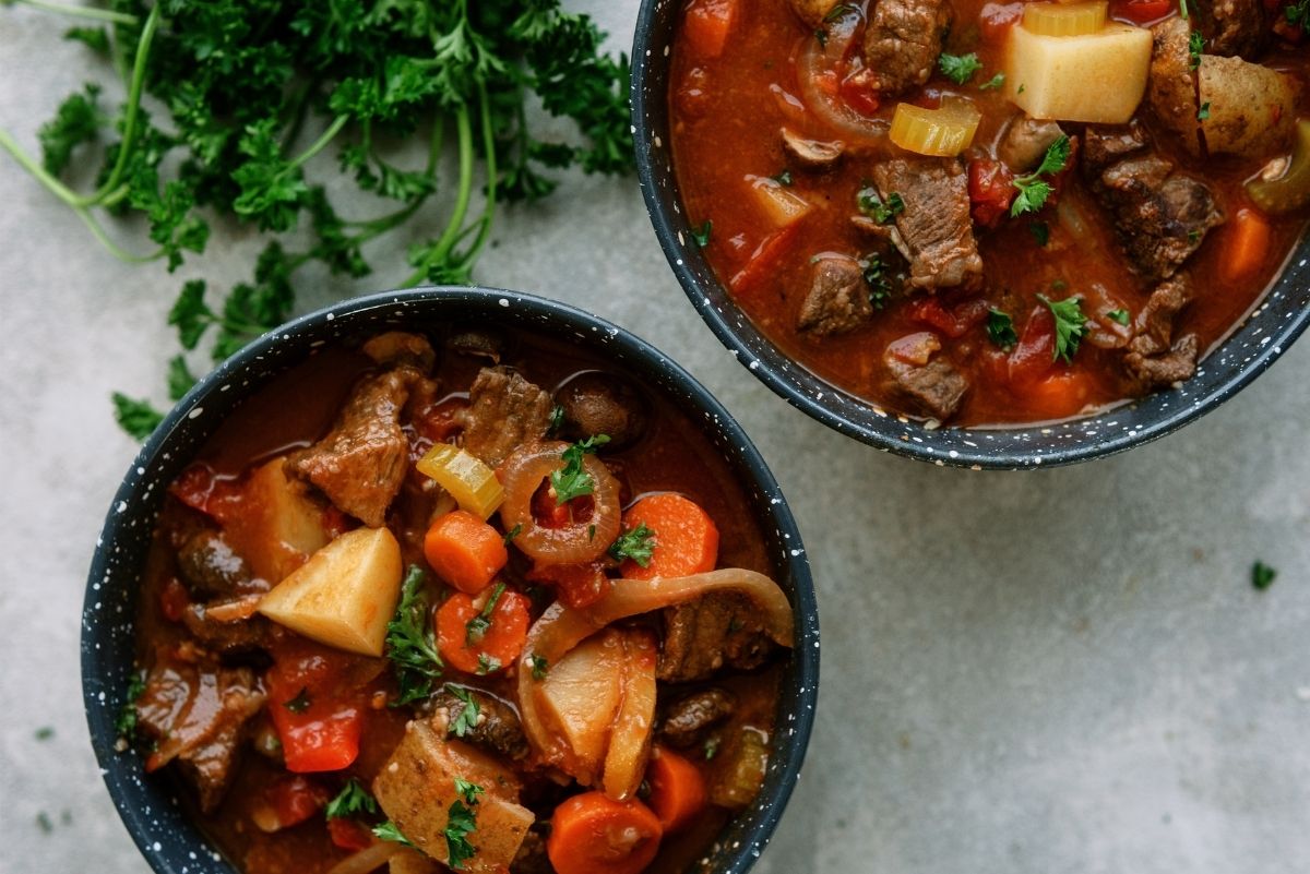 Slow Cooker Chunky Roast Stew in two bowls