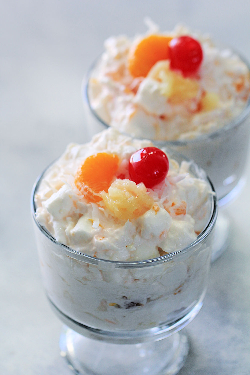 Easy 5 Minute Ambrosia Salad in single serving cups