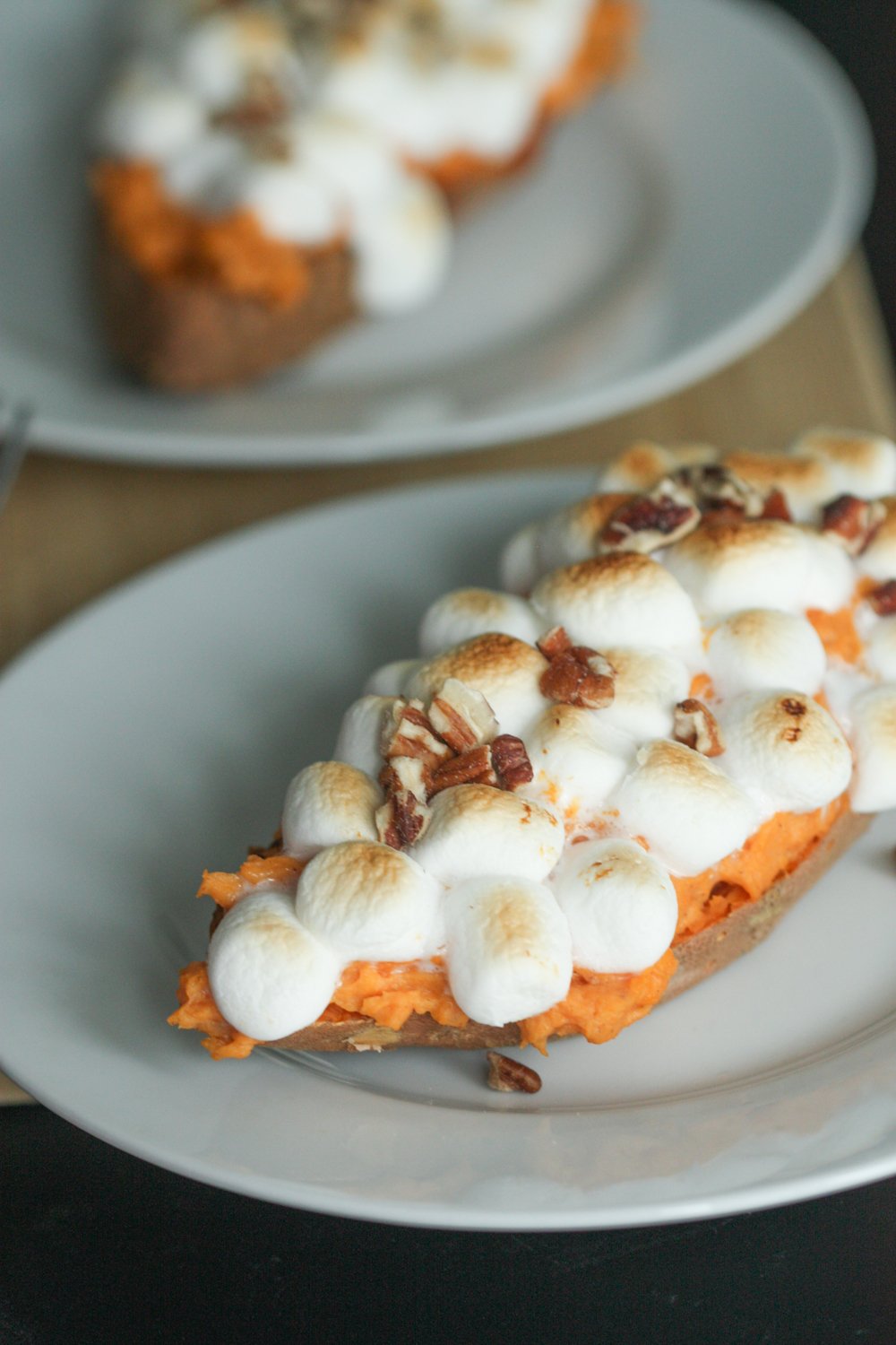 Twice Baked Sweet Potatoes on a white plate