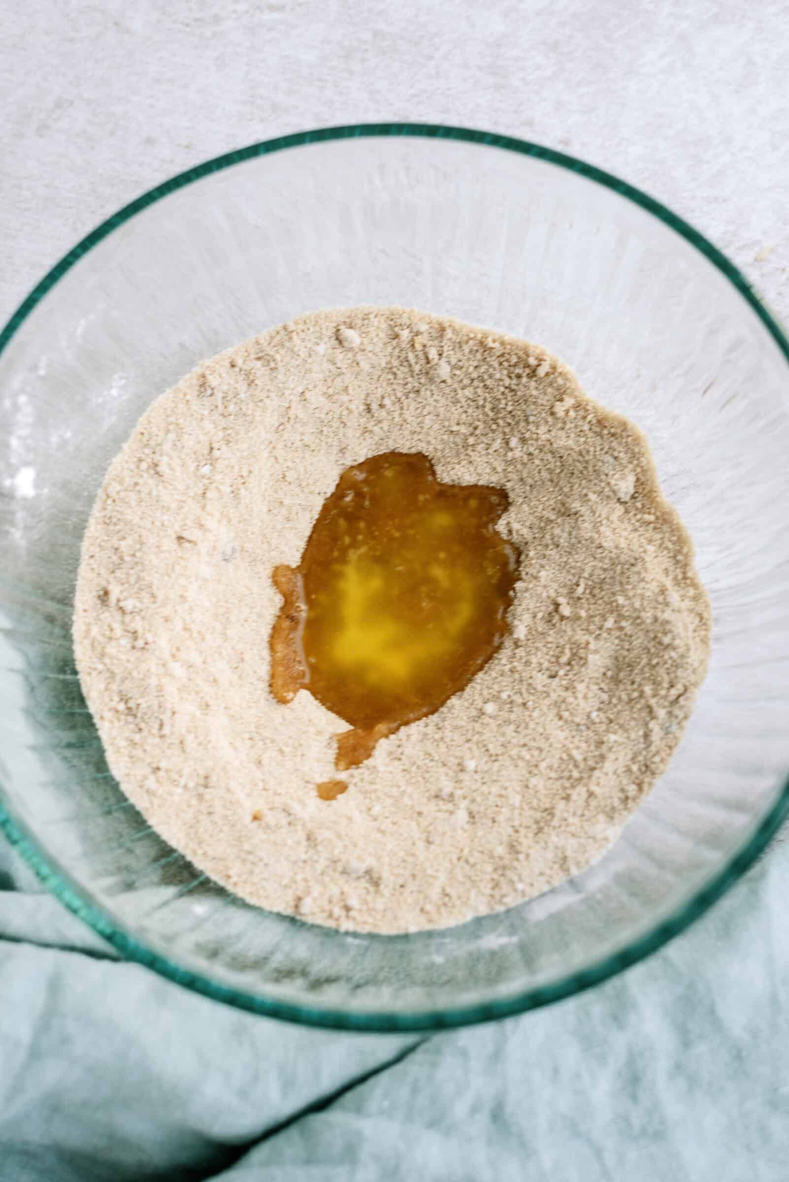 flour, sugar, salt and butter in glass bowl