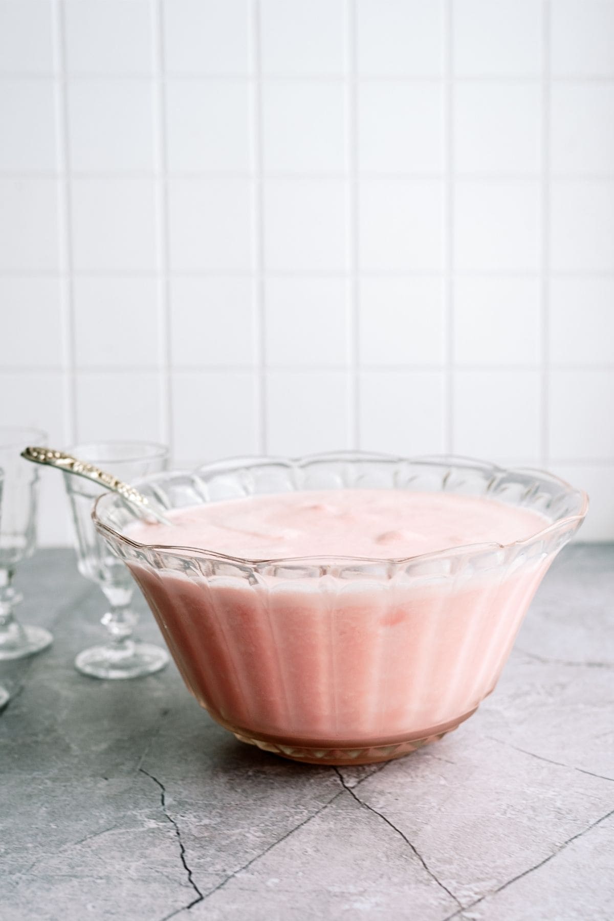 Grandma’s Frappe in a punch bowl with ladle