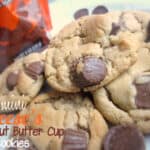 Mini Reese's Peanut Butter Cup Cookies stacked together on a plate.