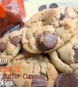 Mini Reese's Peanut Butter Cup Cookies stacked together on a plate.