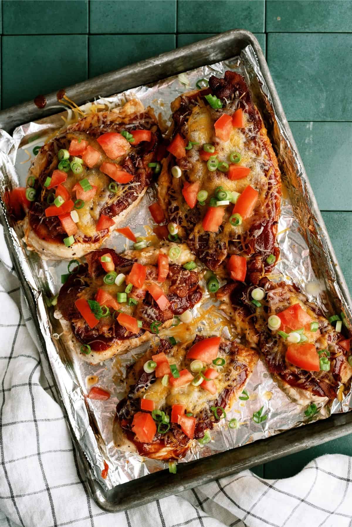 Monterey Chicken on a baking sheet