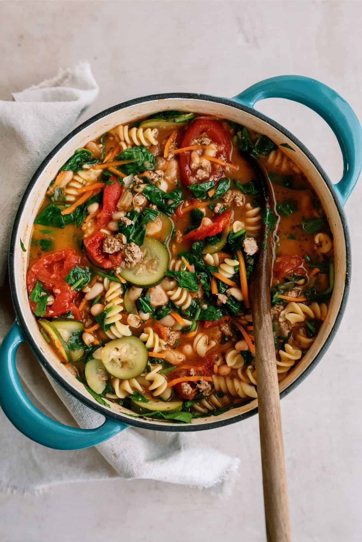 Quick Italian Ground Turkey Soup all mixed together in stock pot