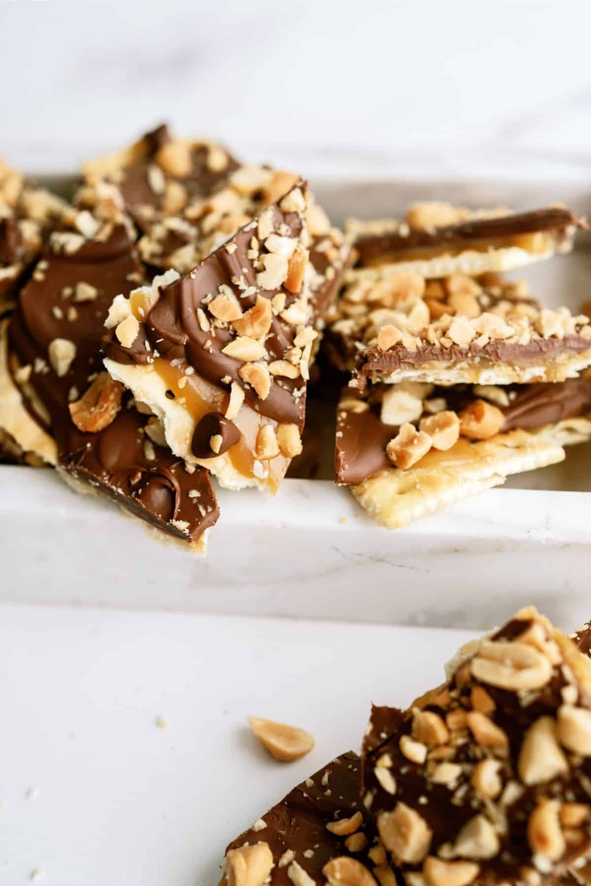 Saltine Cracker English Toffee broken into pieces