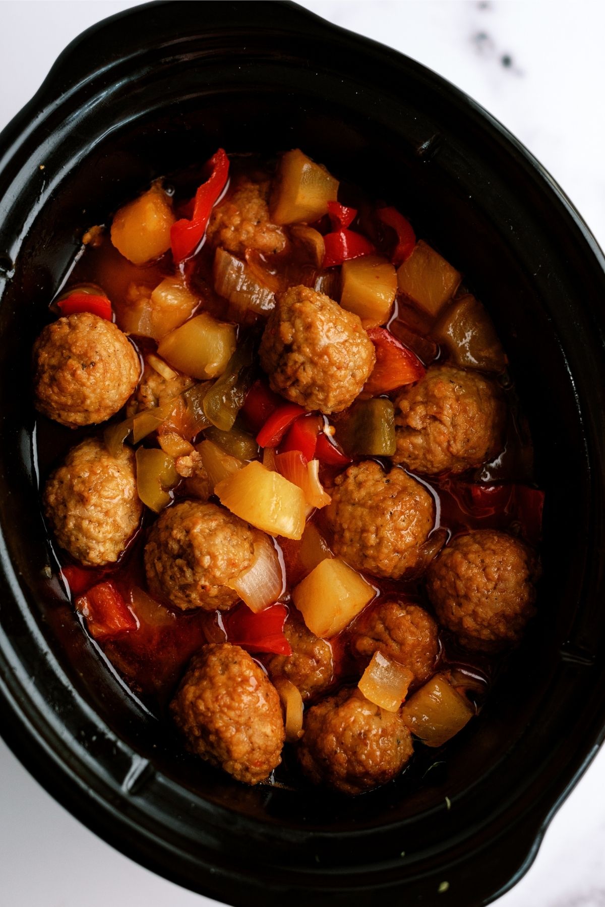 Slow Cooker Sweet and Sour Meatballs in the slow cooker