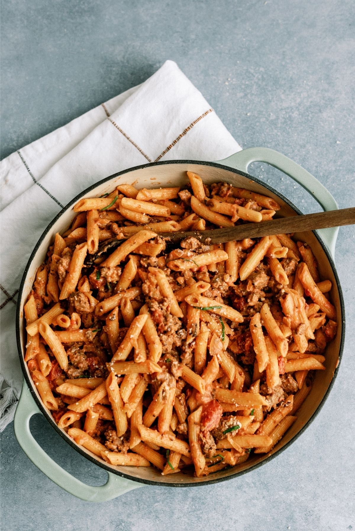 Creamy Sausage and Tomato Pasta in a large pot