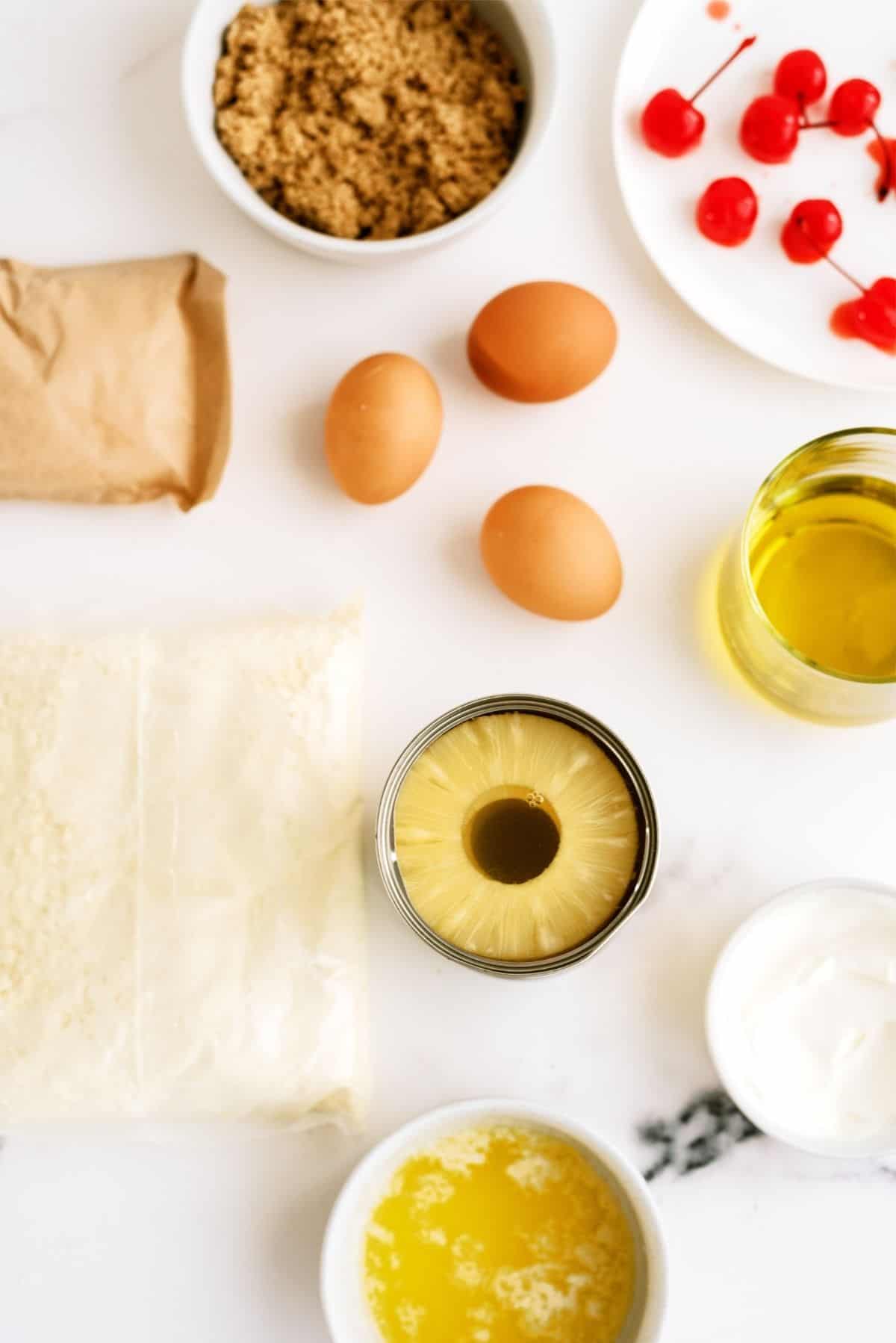 Ingredients needed for Mini Pineapple Upside Down Cakes