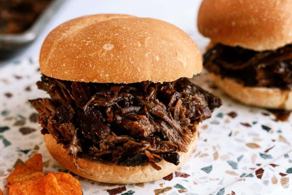  Slow Cooker Italian Roast Beef Sandwiches closeup