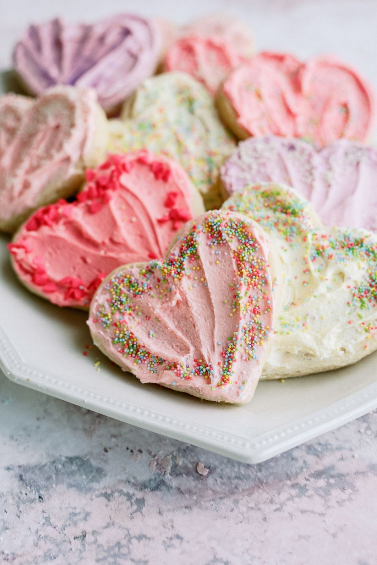 Frosted Valentine Sugar Cookies on a serving plate