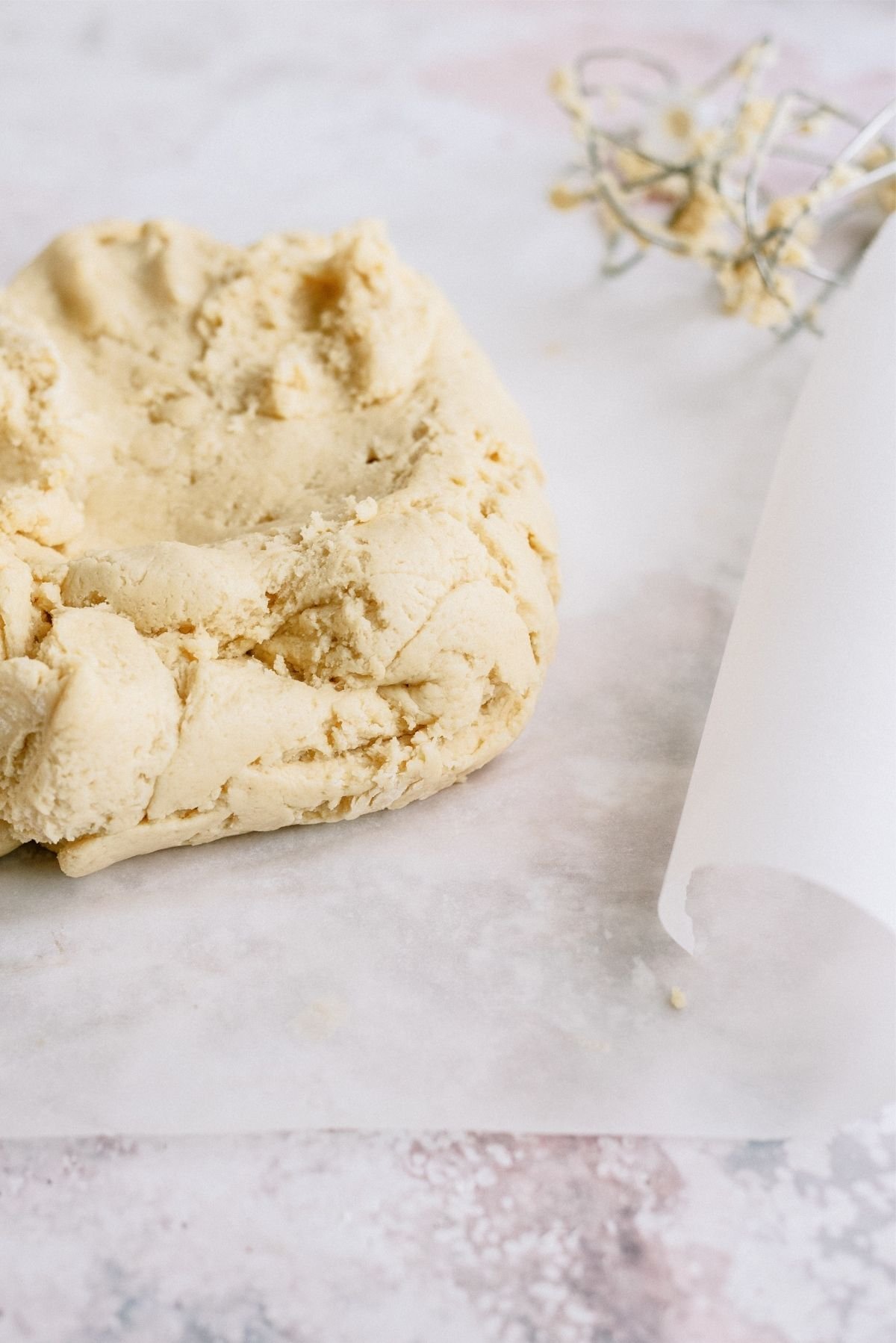 Valentine Sugar Cookie dough on a floured surface