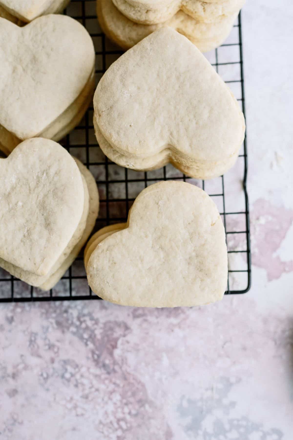 Valentine Sugar Cookies on a cooling rack