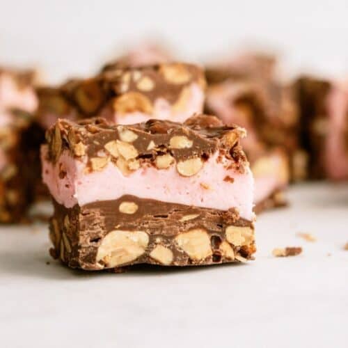 Close up of a Cherry Chocolate Nut Bar with the remaining bars in the background.