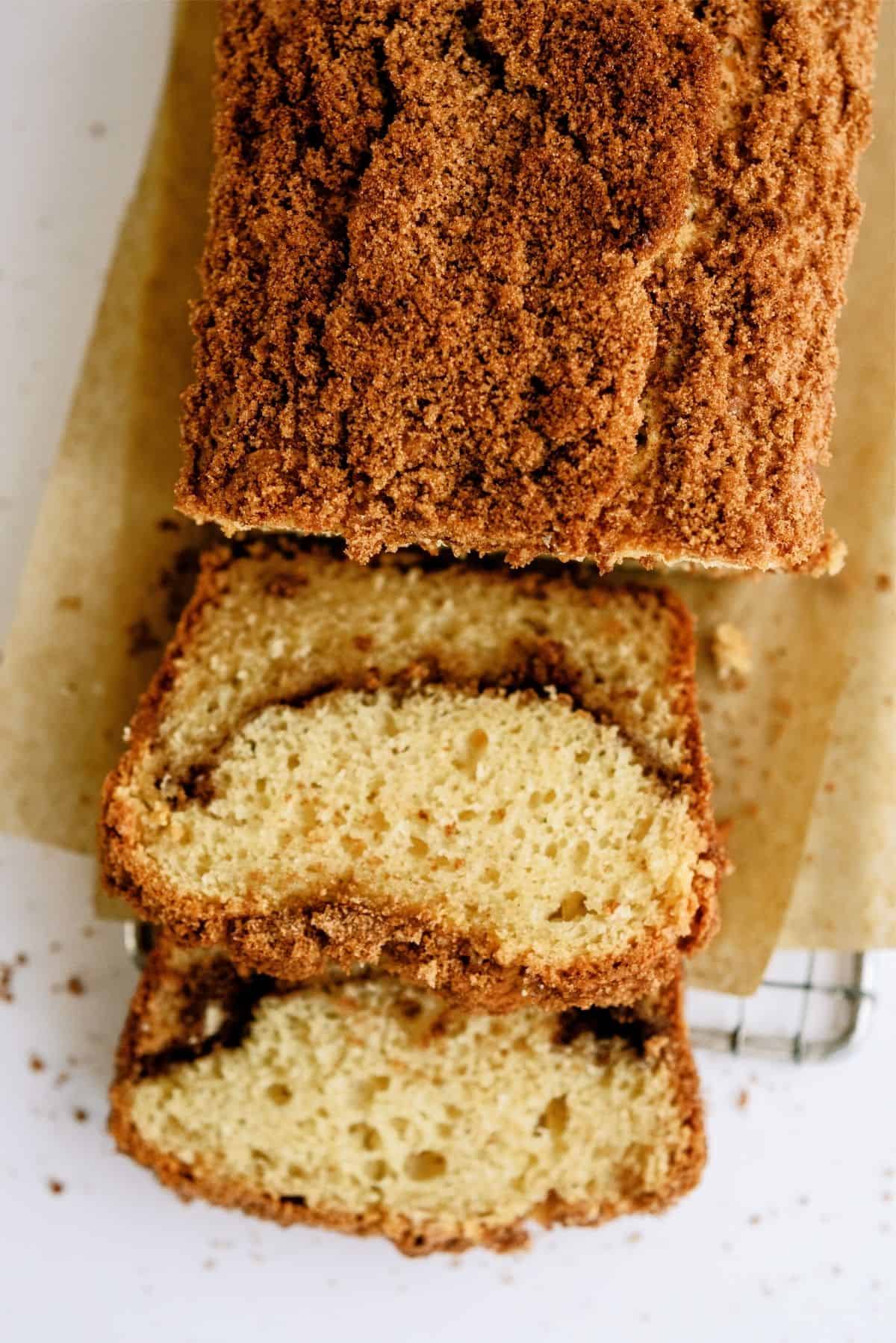 Cinnamon and Sugar Quick Bread sliced