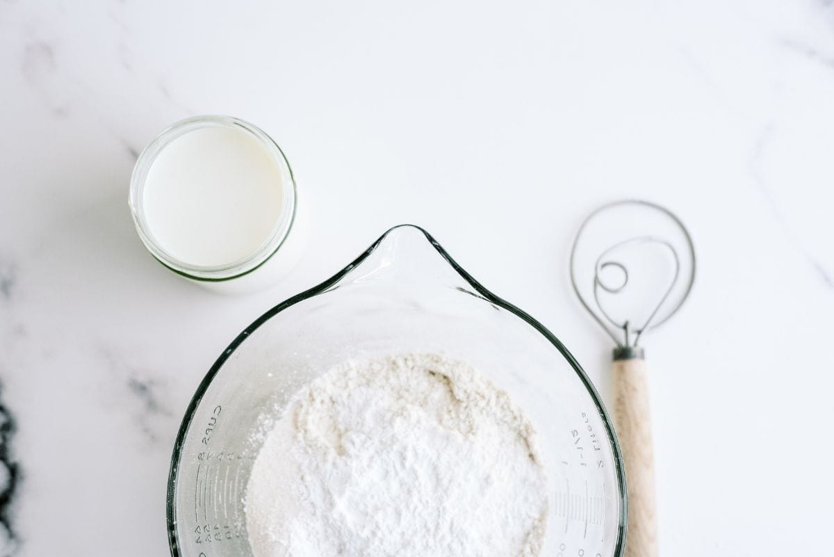 Dry ingredients for Easy Pan Butter Biscuits mixed together in a bowl