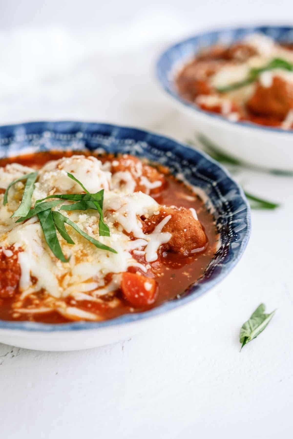 Instant Pot Dump and Go Meatball Soup in two bowls