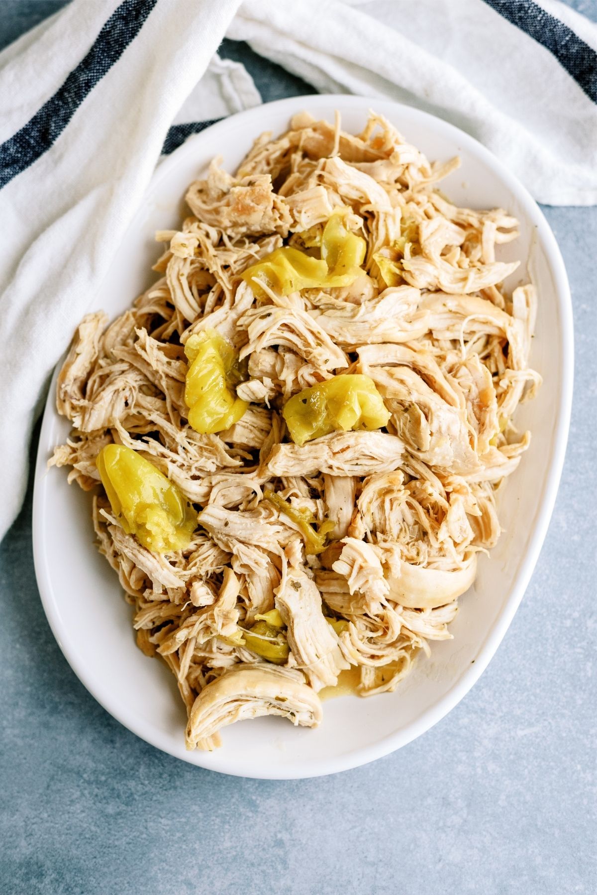 Plate of Instant Pot Mississippi Chicken Sandwich filling