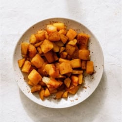 Maple Roasted Butternut Squash in a white bowl.