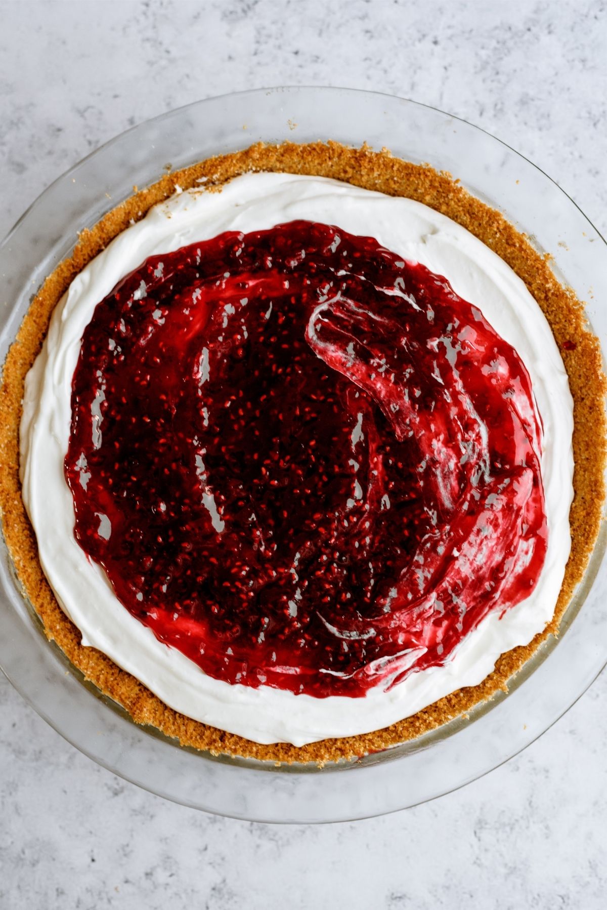 Chilled Raspberry Cream Cheese Pie in a pie plate