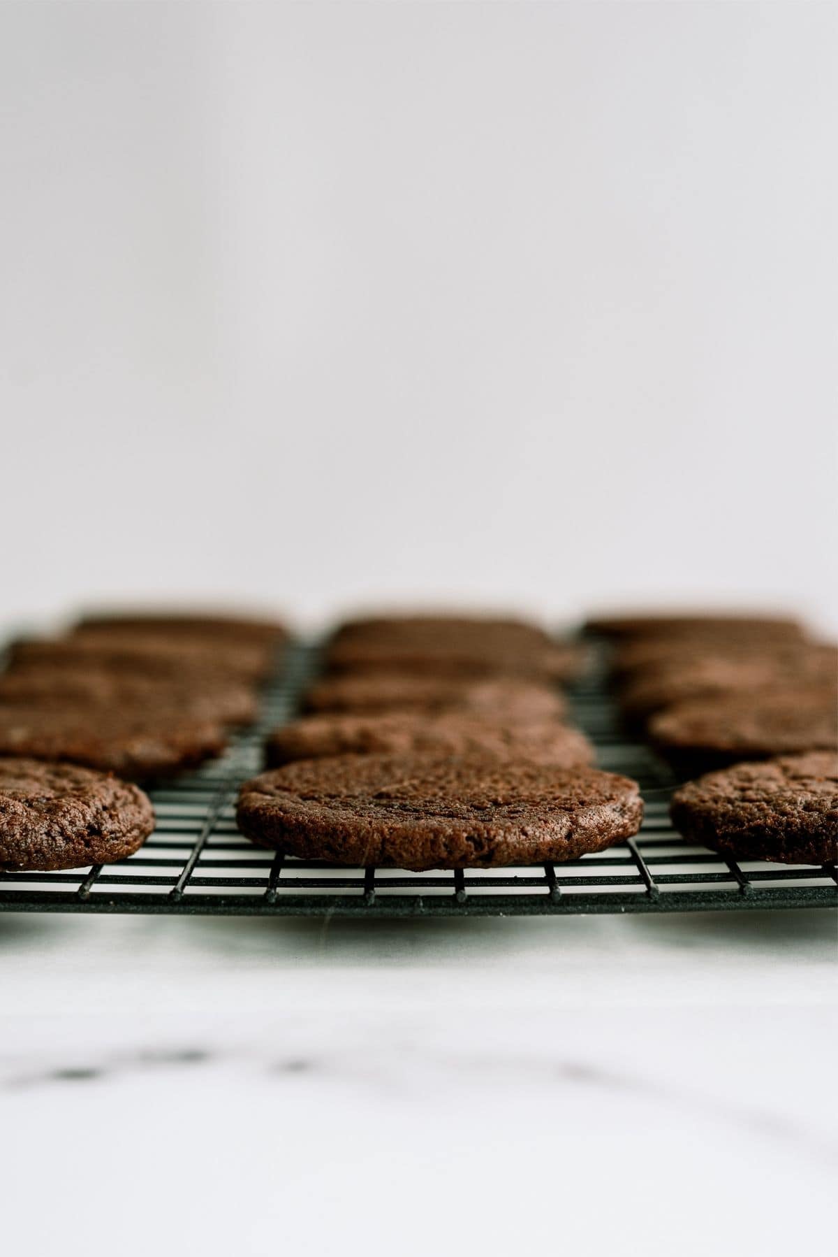 Chocolate cookies cooling on a rack