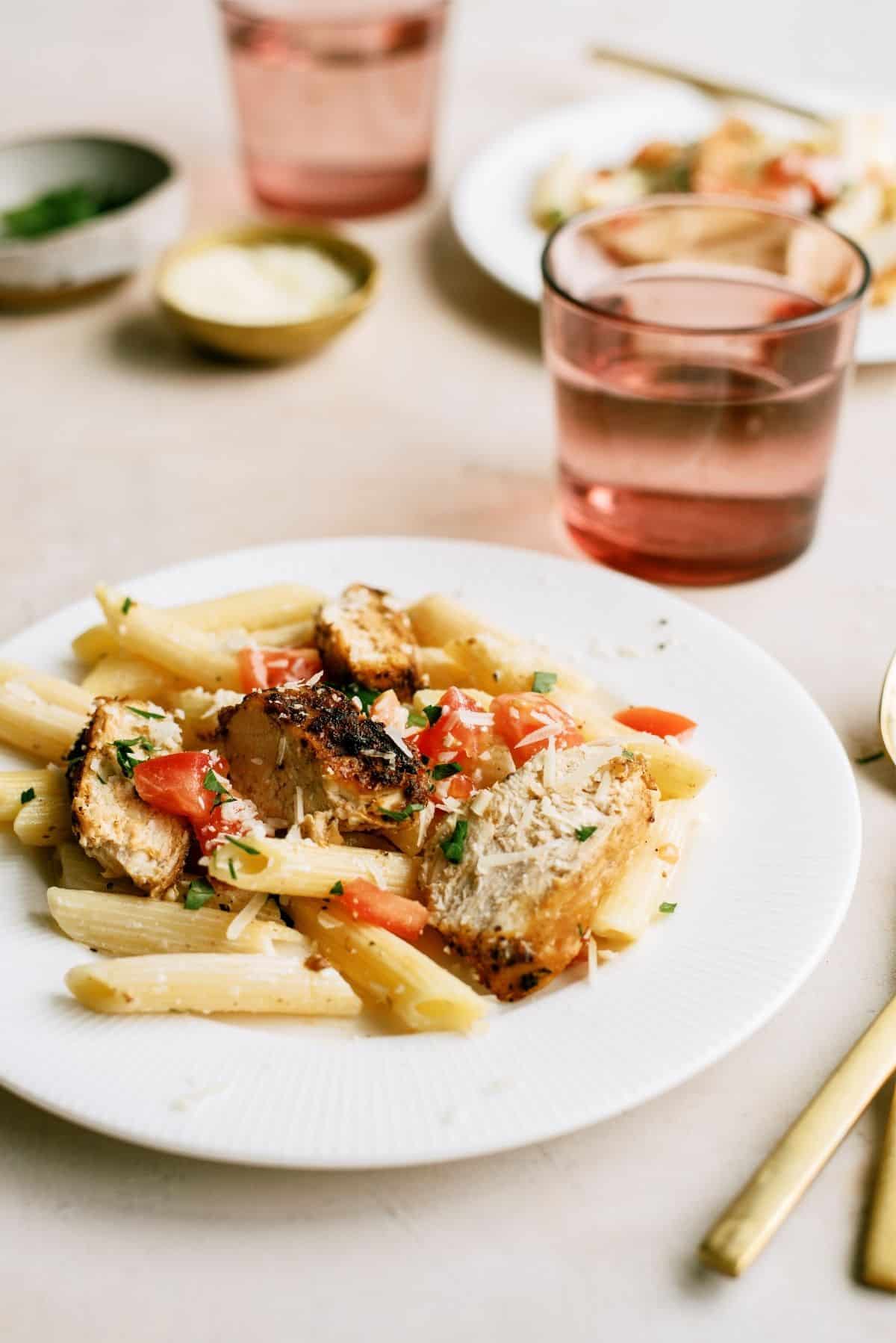 A serving of Chili’s Copycat Cajun Chicken Pasta on a plate 