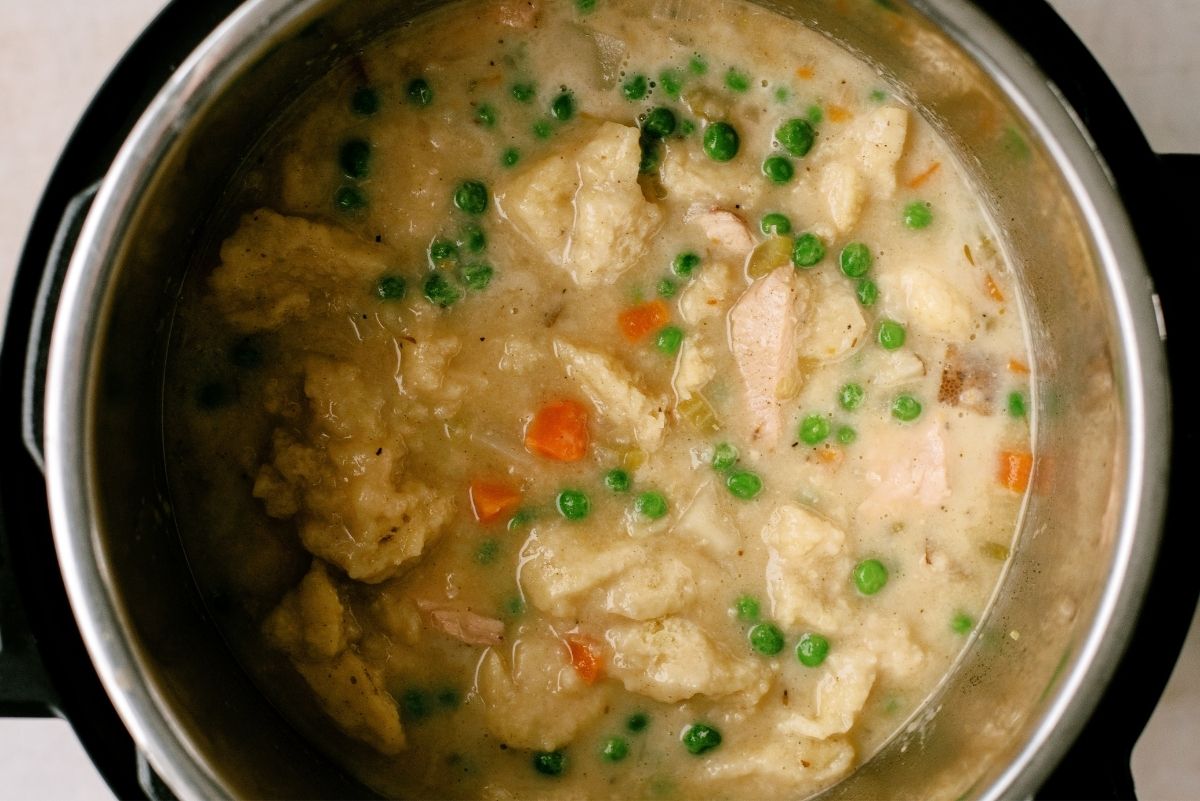 Close up of Easy Instant Pot Chicken and Dumplings Recipe in the Instant Pot