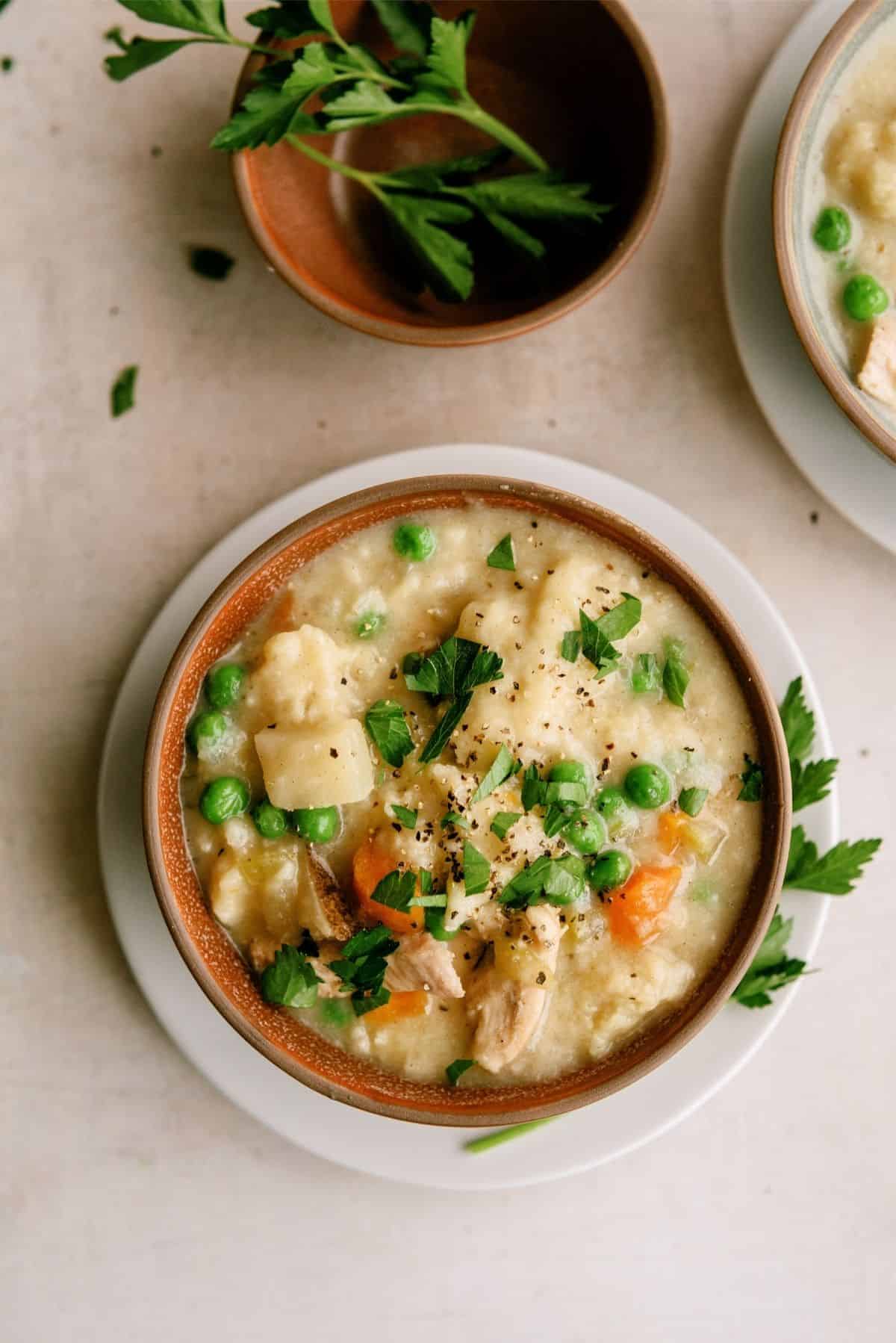 A bowl of Easy Instant Pot Chicken and Dumplings Recipe