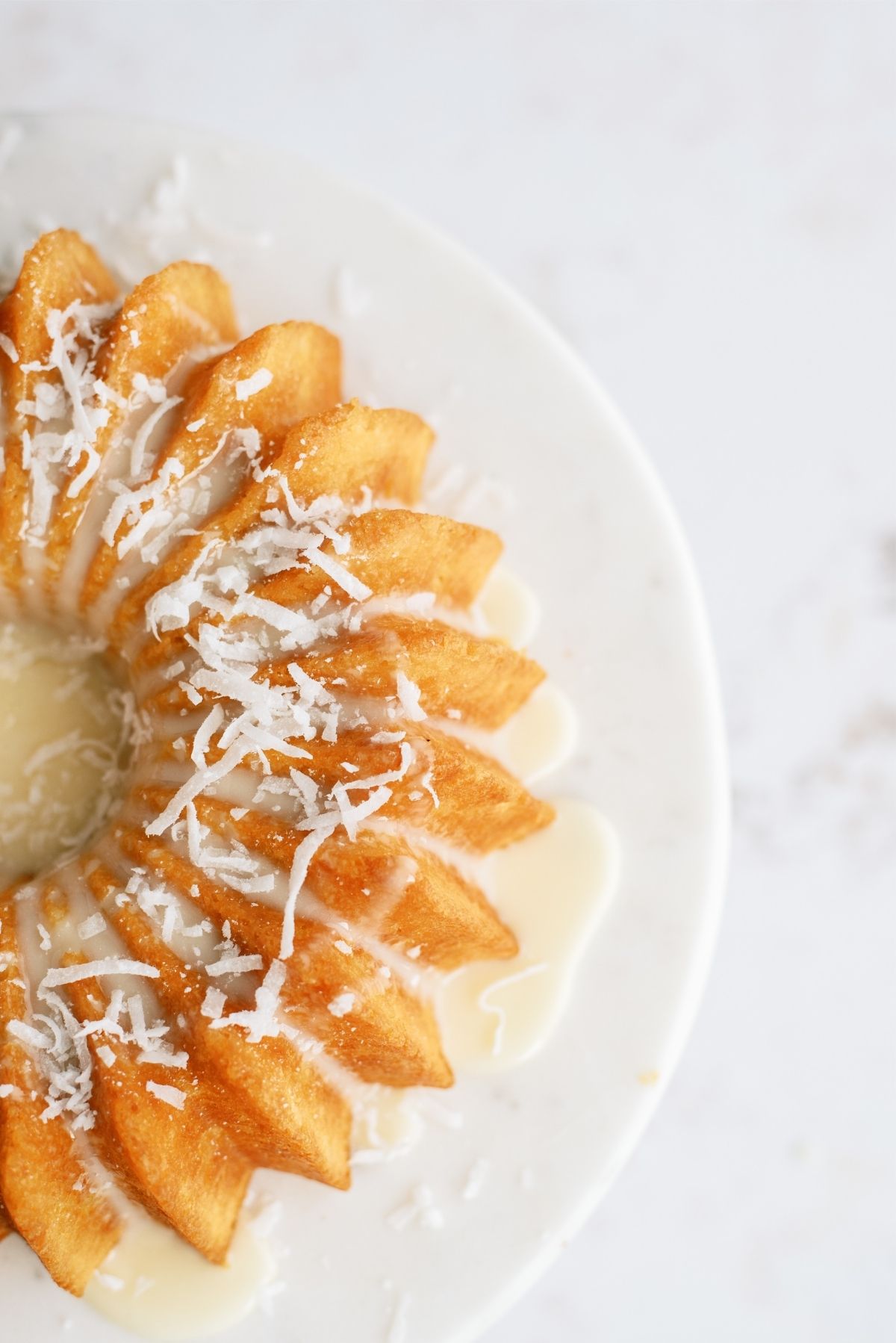 Close up view of Pineapple Coconut Bundt Cake