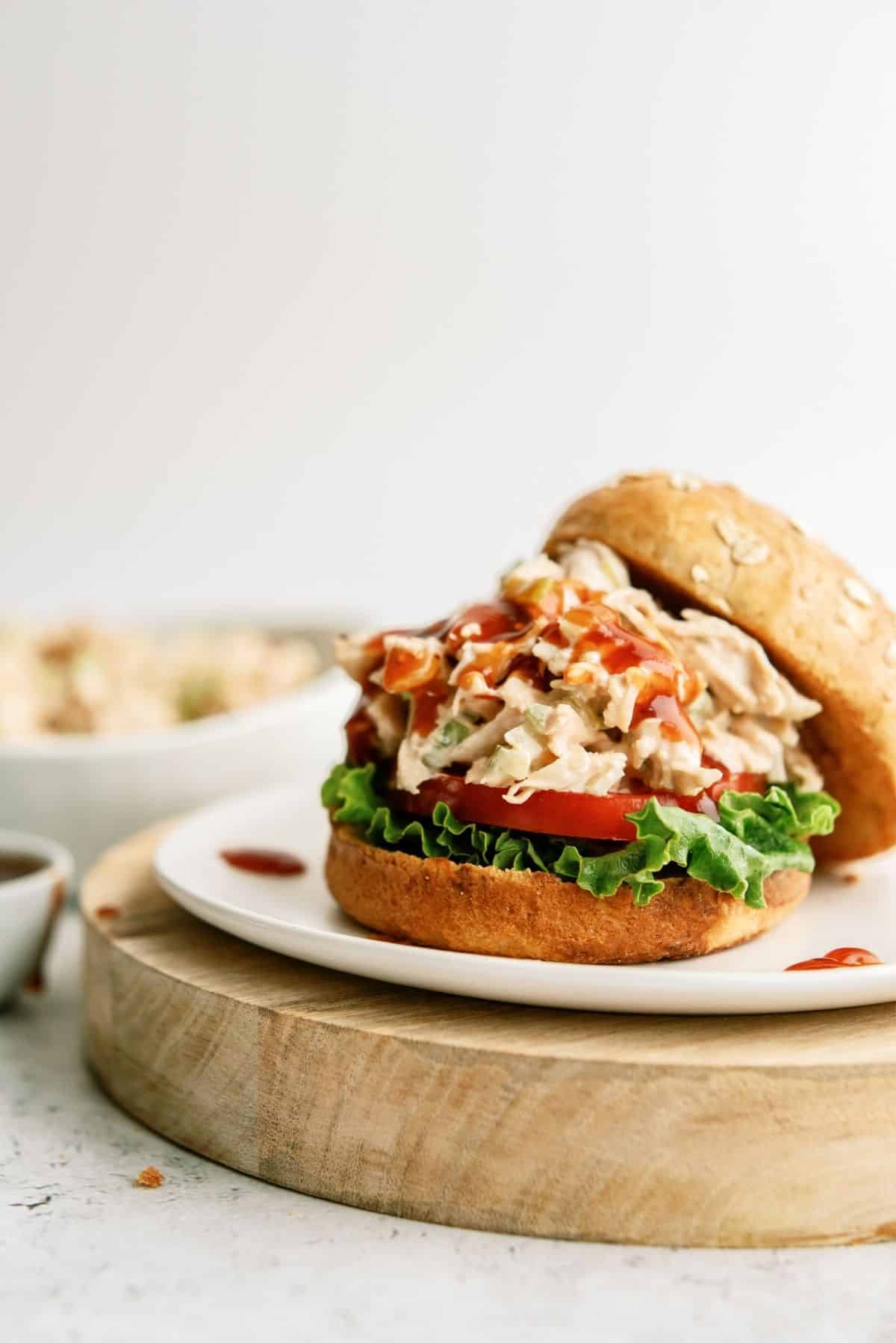 BBQ Chicken Salad Sandwich on a plate