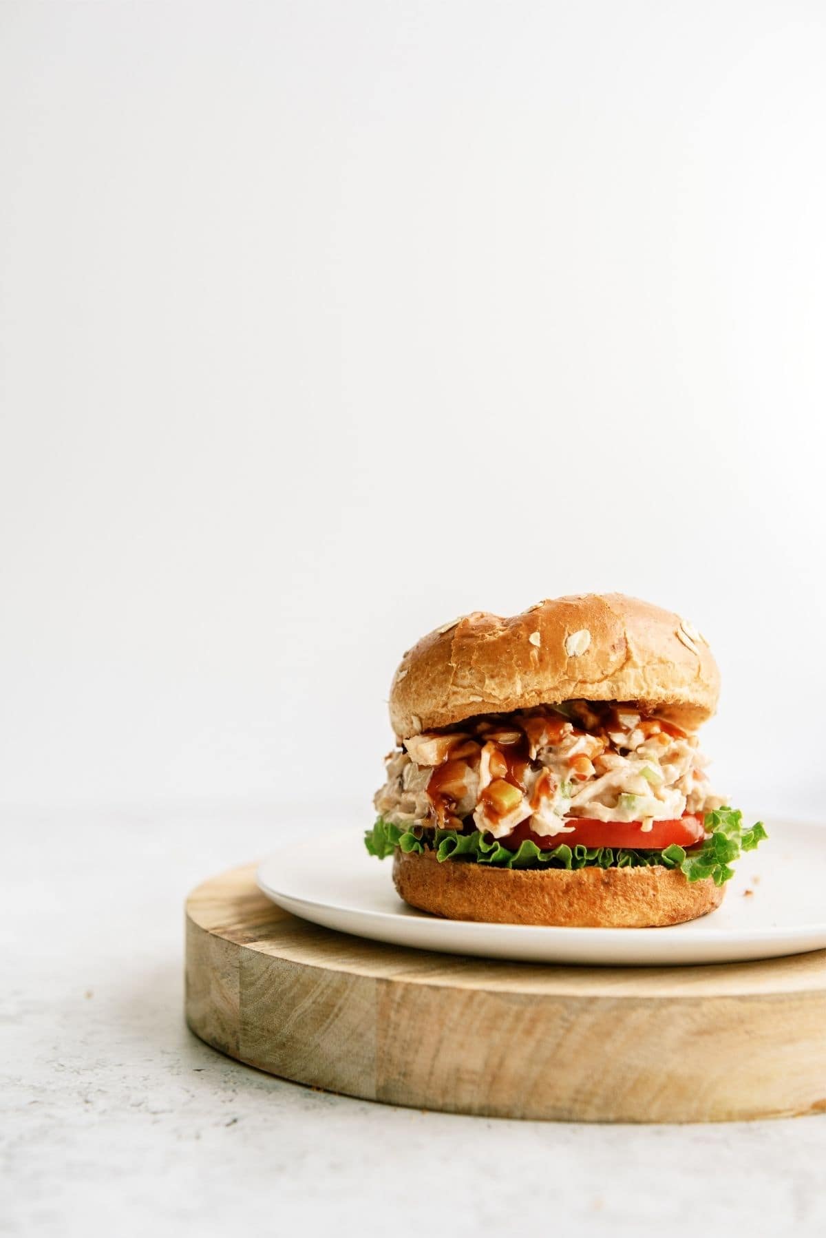 BBQ Chicken Salad Sandwich on a plate.