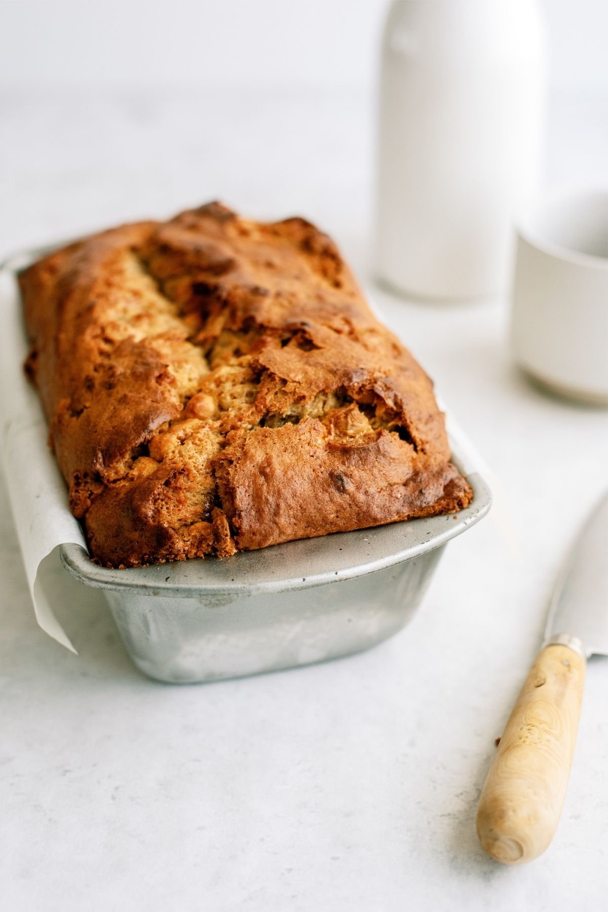 Butterscotch Banana Bread in loaf pan