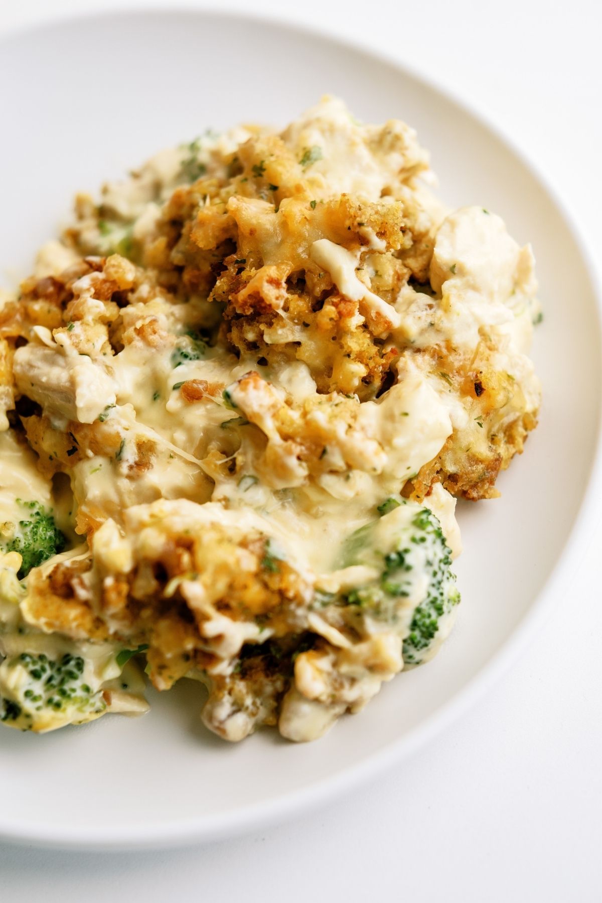 A serving of Chicken and Broccoli Stuffing Casserole on a plate